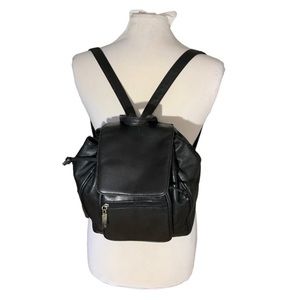 Tignanello Black genuine Leather Backpack Handbag flap rucksack bucket sinch